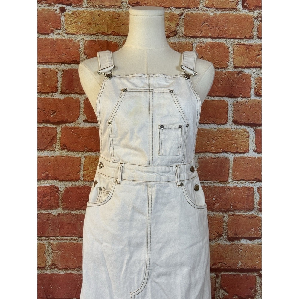 Zara The Bib Overall Utility Midi Skirt Dress Size XS White 100% Cotton - Picture 3 of 16